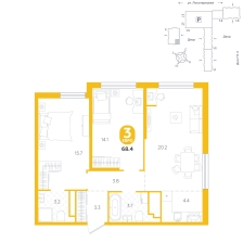 2-комнатная, 68.4 м²