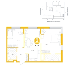 2-комнатная, 61.9 м²