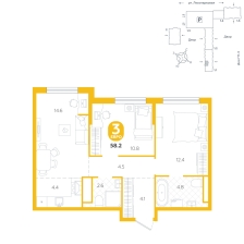 2-комнатная, 58.2 м²