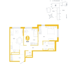 2-комнатная, 68.6 м²