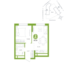 1-комнатная, 35.5 м²