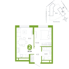 1-комнатная, 35.2 м²