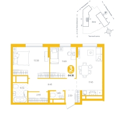 2-комнатная, 64.2 м²