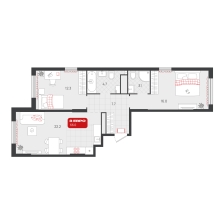 2-комнатная, 66 м²