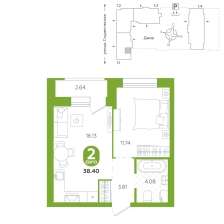 1-комнатная, 38.4 м²