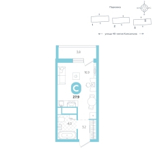 Студия, 27.9 м²