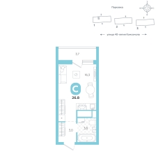 Студия, 26.8 м²