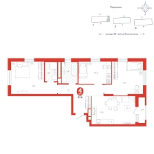 3-комнатная, 82.6 м²
