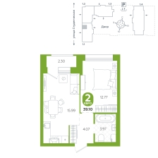 1-комнатная, 39.1 м²