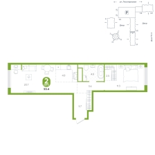 1-комнатная, 53.4 м²