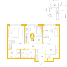 2-комнатная, 53.2 м²