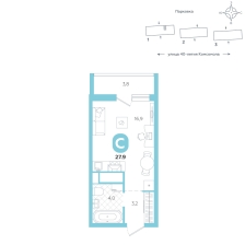 Студия, 27.9 м²