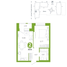 1-комнатная, 39.1 м²