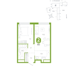 1-комнатная, 41.1 м²