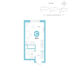 Студия, 22.4 м²