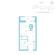Студия, 23.3 м²
