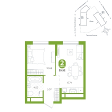 1-комнатная, 35.5 м²