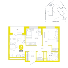 2-комнатная, 55.3 м²