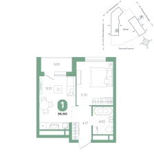 1-комнатная, 36.9 м²