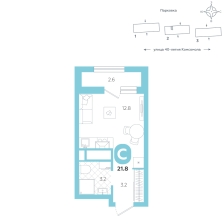 Студия, 21.8 м²