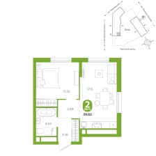 1-комнатная, 39.8 м²