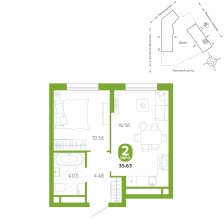 1-комнатная, 35.6 м²