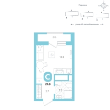 Студия, 21.8 м²