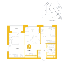 2-комнатная, 55.4 м²
