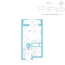 Студия, 22.4 м²
