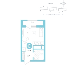Студия, 21.8 м²