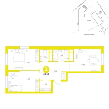 2-комнатная, 63.5 м²