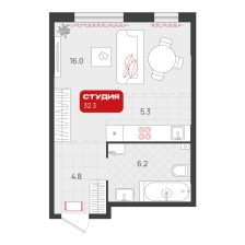 Студия, 32.3 м²