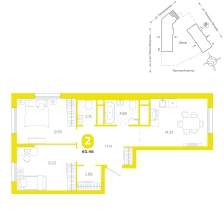 2-комнатная, 60.5 м²