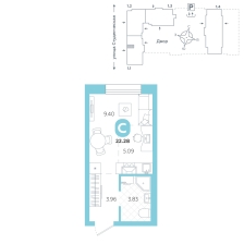 Студия, 22.3 м²