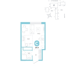 Студия, 24.4 м²