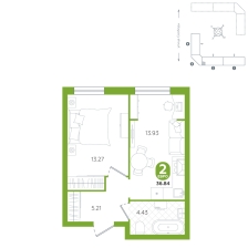 1-комнатная, 36.8 м²