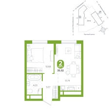 1-комнатная, 35.5 м²