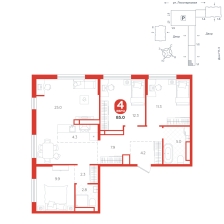 3-комнатная, 85 м²