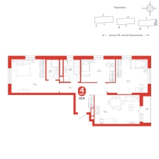 3-комнатная, 82.8 м²