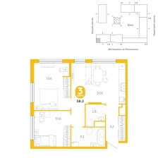2-комнатная, 58.2 м²