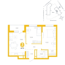 2-комнатная, 62.7 м²