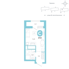 Студия, 21.6 м²