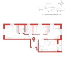 3-комнатная, 82.6 м²