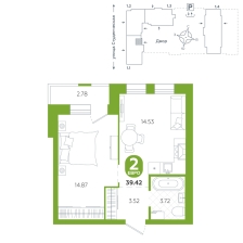 1-комнатная, 39.4 м²