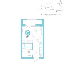 Студия, 21.8 м²