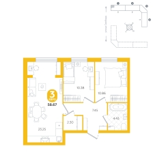 2-комнатная, 58.7 м²