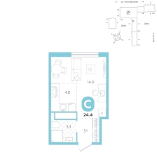 Студия, 24.4 м²