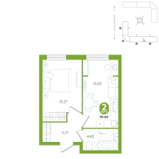 1-комнатная, 36.8 м²