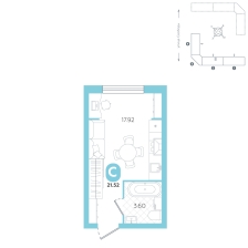 Студия, 21.5 м²