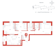 3-комнатная, 80.9 м²